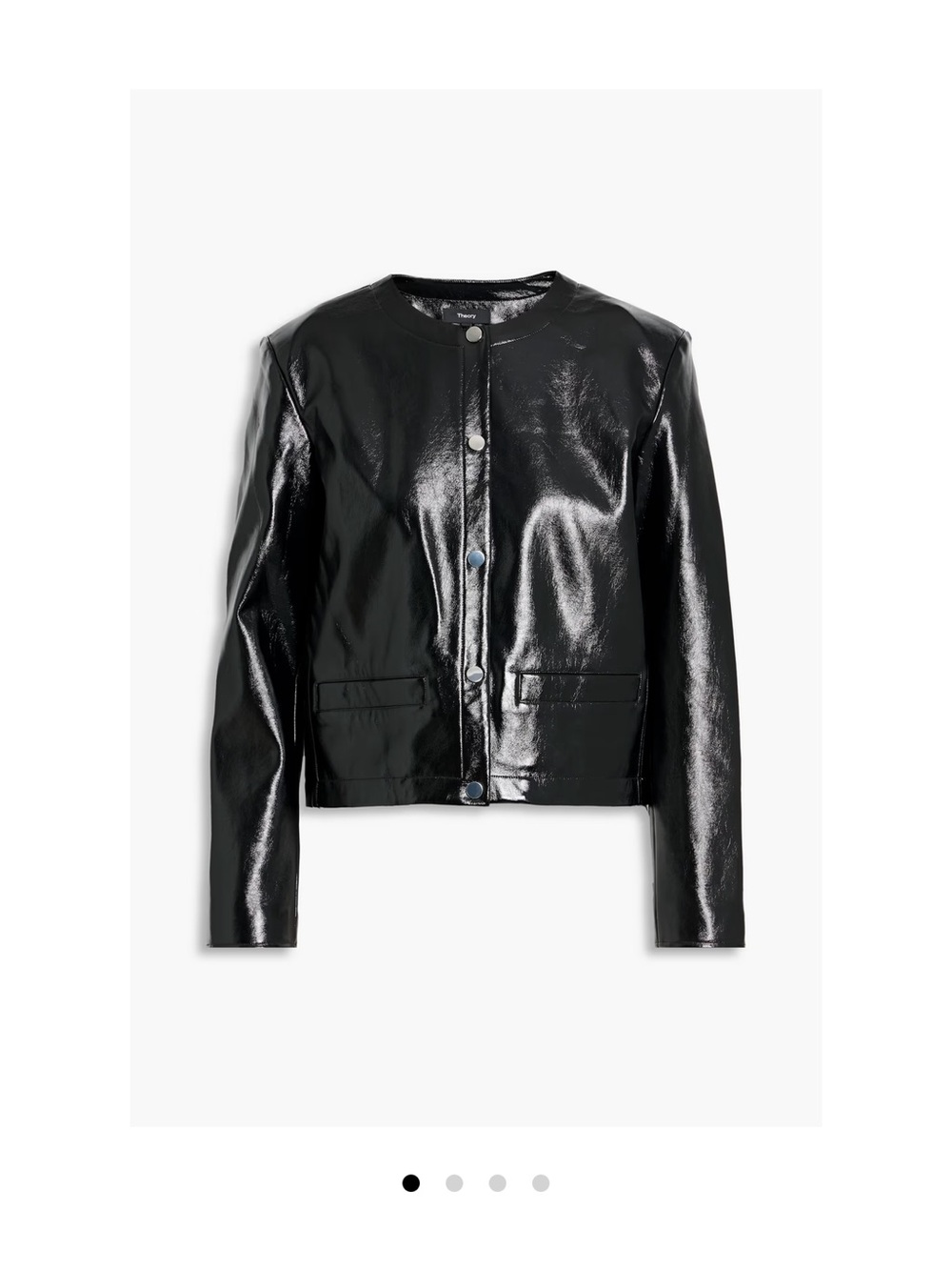 Theory Black Patent Faux-Leather Button Front Jacket